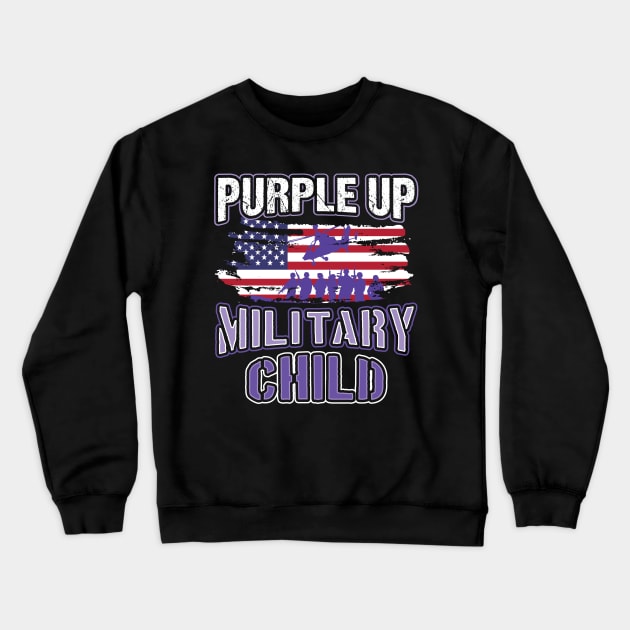 Purple Up Military Child American Flag Awareness Month Crewneck Sweatshirt by aneisha